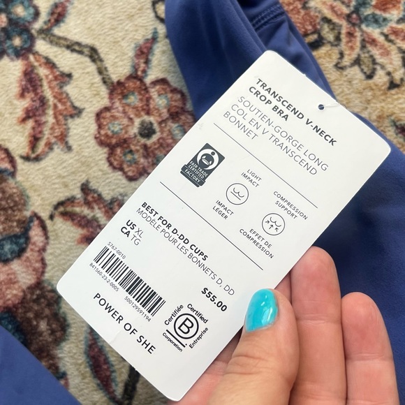 Athleta Blue v-neck bra yoga Crop Top, NWT, size XL - Picture 4 of 4